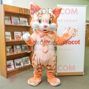 Peach Bobcat mascot costume character dressed with a Playsuit and Scarf clips