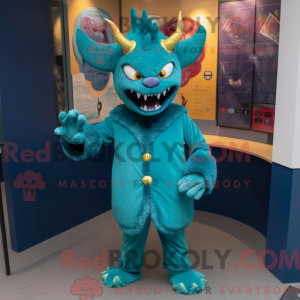 Teal Devil maskot kostume...