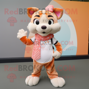 Peach Bobcat mascot costume character dressed with a Playsuit and Scarf clips