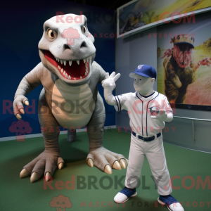 Silver T Rex mascot costume...