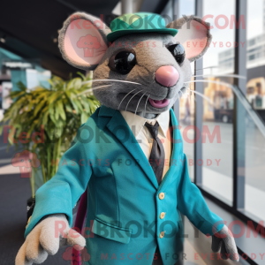 Teal Rat maskotdraktfigur...