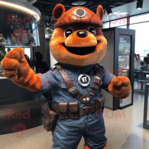 Rust Police Officer mascot costume character dressed with a Jumpsuit and Wraps