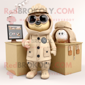 Beige Bagels mascot costume character dressed with a Parka and Wallets