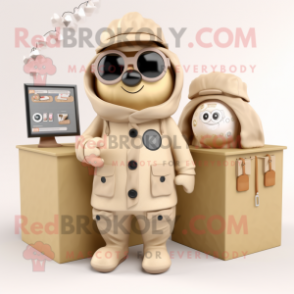 Beige Bagels mascot costume character dressed with a Parka and Wallets