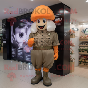 Peach Para Commando mascot costume character dressed with a Dress and Caps