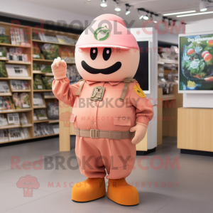 Peach Para Commando mascot costume character dressed with a Dress and Caps