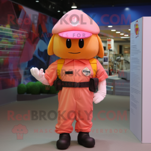 Peach Para Commando mascot costume character dressed with a Dress and Caps
