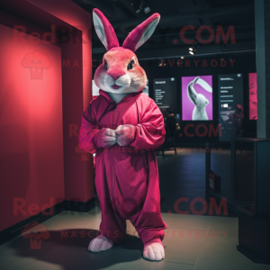 Magenta Wild Rabbit mascot costume character dressed with a Jacket and Wraps