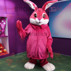 Magenta Wild Rabbit mascot costume character dressed with a Jacket and Wraps