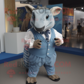 Blue Armadillo mascot costume character dressed with a Oxford Shirt and Cufflinks