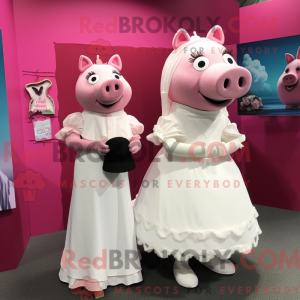 Magenta Pig-mascottekostuum...