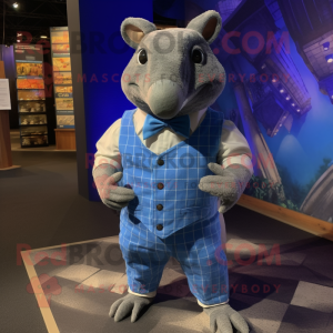 Blue Armadillo mascot costume character dressed with a Oxford Shirt and Cufflinks