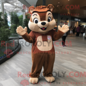 Fantasia de mascote de esquilo-marrão com macacão e faixas de cabeça - Mascotes esquilos - REBROKO_334802 - RedBrokoly.com