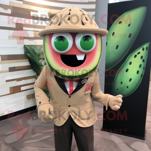 Tan Watermelon mascot costume character dressed with a Suit Jacket and Headbands