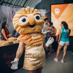 Tan Croissant mascot costume character dressed with a Tank Top and Watches