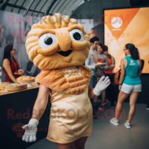 Tan Croissant mascot costume character dressed with a Tank Top and Watches