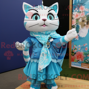 Cyan Cat maskot kostyme...
