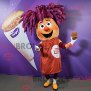 Fantasia de mascote Currywurst roxo com macacão e presilhas de cabelo - Mascotes Currywurst - REBROKO_335077 - RedBrokoly.com