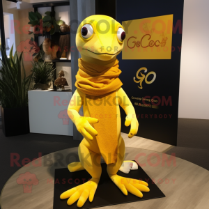 Yellow Geckos mascot costume character dressed with a Polo Tee and Shawl pins