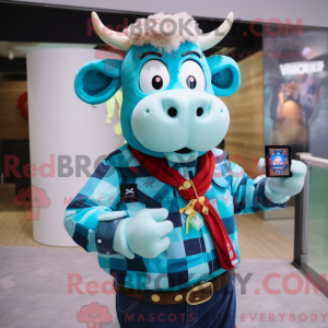 Cyan Cow maskotkostumefigur...