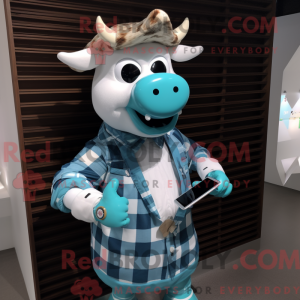 Cyaan koe mascottekostuum...