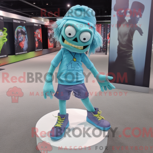 Cyan Zombie maskot kostume...