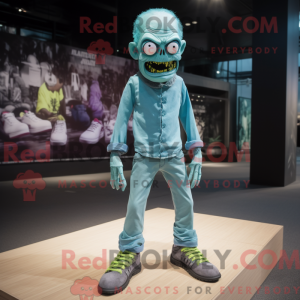 Cyan Zombie maskot kostume...