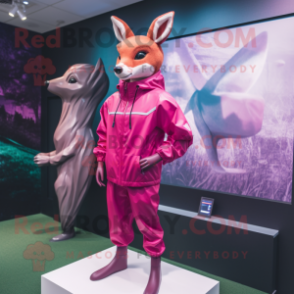 Magenta Roe Deer mascot costume character dressed with a Windbreaker and Earrings