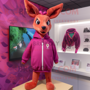 Magenta Roe Deer mascot costume character dressed with a Windbreaker and Earrings