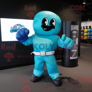 Cyan boksehandske maskot...