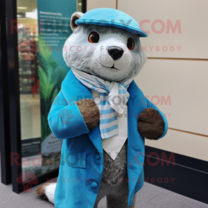 Sky Blue Otter mascot costume character dressed with a Waistcoat and Scarf clips