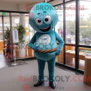 Teal Donut mascot costume...