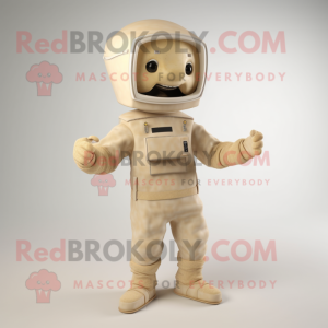 Beige Television mascot costume character dressed with a Jumpsuit and Bracelet watches