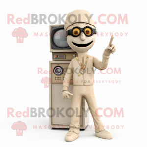 Beige TV maskot drakt figur...