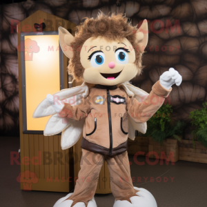 Tan Tooth Fairy mascot costume character dressed with a Leather Jacket and Mittens