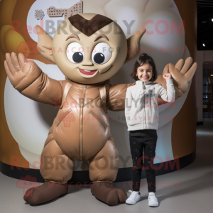 Tan Tooth Fairy mascot costume character dressed with a Leather Jacket and Mittens