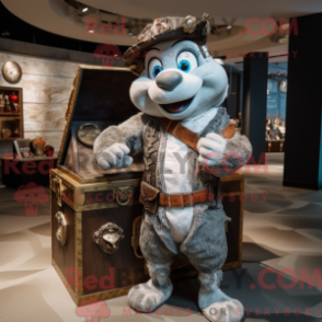 Fantasia de mascote de baú do tesouro prateado com colete e boinas - Mascotes do Baú do Tesouro - RedBrokoly.com