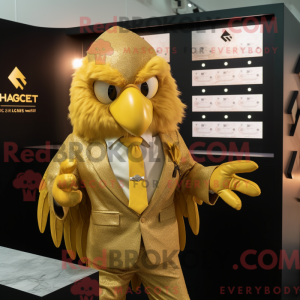 Gold Harpy mascot costume...