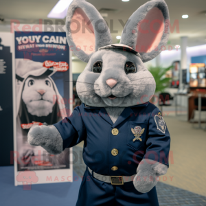 Navy Chinchilla mascot costume character dressed with a V-Neck Tee and Lapel pins