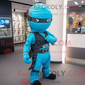 Cyaan Ninja mascottekostuum...