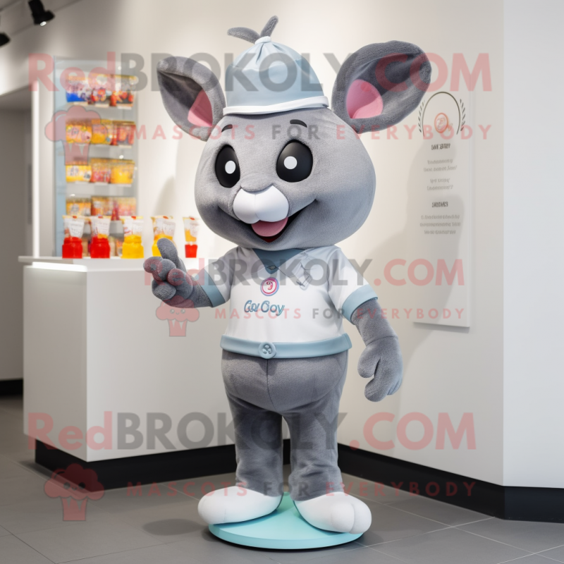 Gray Candy mascot costume character dressed with a Playsuit and Ties Gray Candy mascot costume character dressed with a Playsuit and Ties