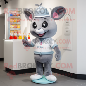 Gray Candy mascot costume character dressed with a Playsuit and Ties