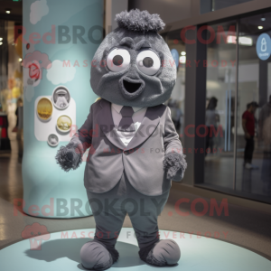 Gray Candy mascot costume character dressed with a Playsuit and Ties