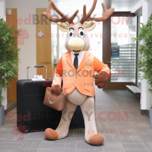 Peach Elk mascot costume character dressed with a Suit Pants and Briefcases