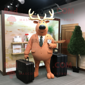 Peach Elk mascot costume character dressed with a Suit Pants and Briefcases