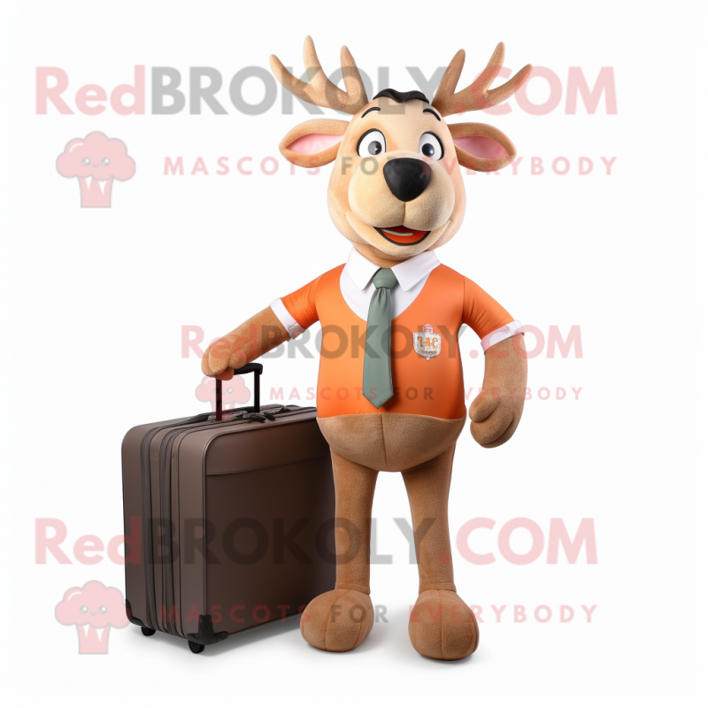 Peach Elk mascot costume character dressed with a Suit Pants and Briefcases Peach Elk mascot costume character dressed with a Suit Pants and Briefcases