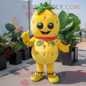 Fantasia de mascote de morango amarelo com macacão e luvas - Mascotes de morango - REBROKO_336025 - RedBrokoly.com