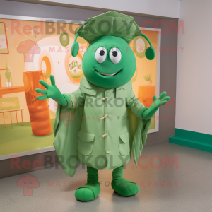 Green Lobster Bisque mascot costume character dressed with a Raincoat and Coin purses
