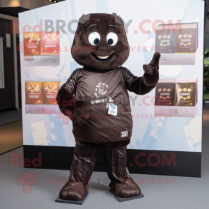 Black Chocolate Bars mascot costume character dressed with a Joggers and Lapel pins