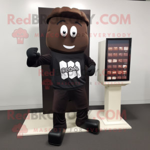 Black Chocolate Bars mascot costume character dressed with a Joggers and Lapel pins